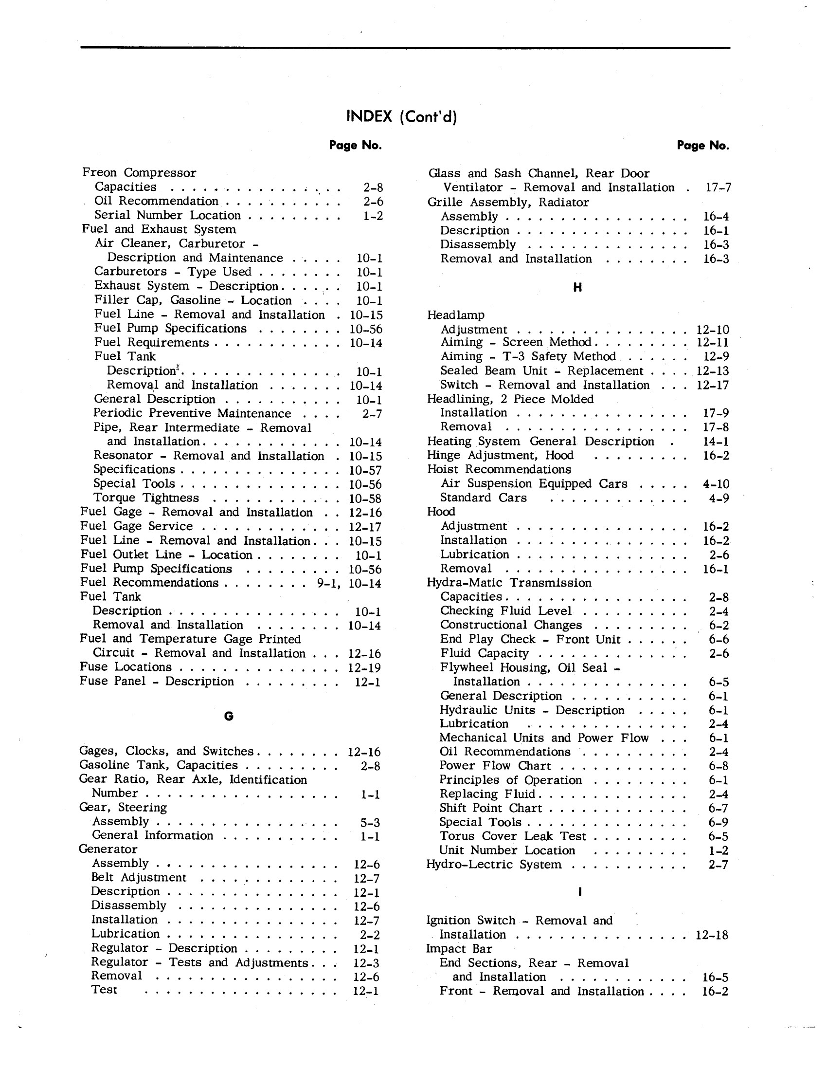 1958 Cadillac Shop Manual Index Page 5 Of 9 3986